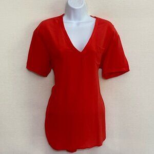 B-37 Joe Fresh Orange 100% Silk Short Sleeve Pullover Blouse Size‎ S
